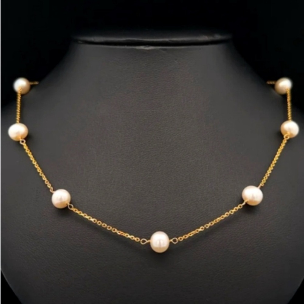14k Gold Akoya Pearl Station Necklace
